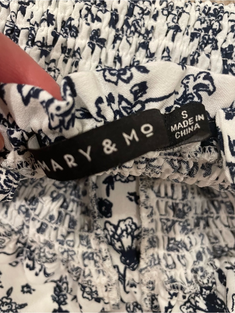 Mary & Mo Smocked White Dress with Navy Floral Print - Picture 3 of 3